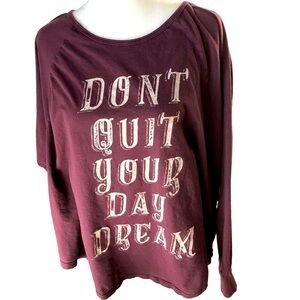 Project Social T Scoop Neck Tee Women L Maroon Graphic Front Long Sleeve